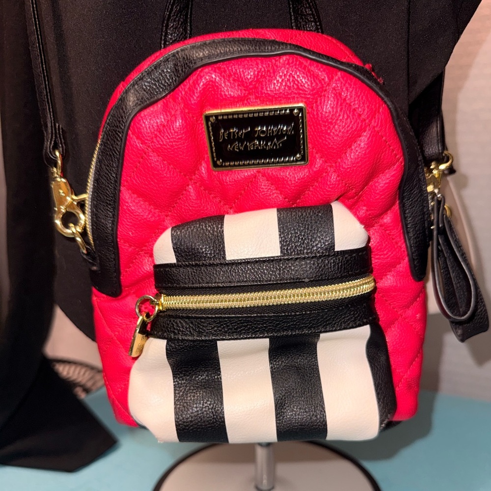 Purse/backpack: Betsey Johnson Red and Black Striped Backpack